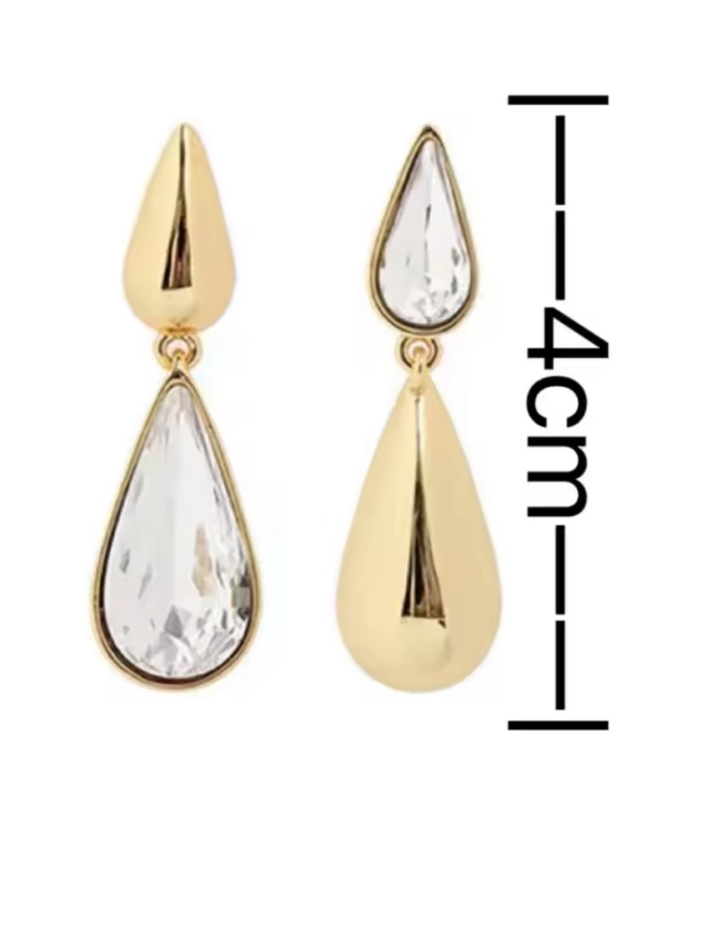 Gold & Crystal Teardrop Statement Earrings – Asymmetrical Drop Earrings - Picture 7 of 11